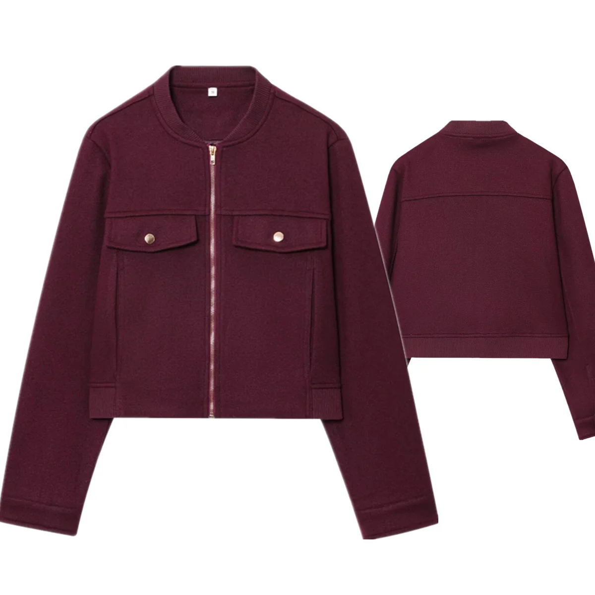 

Maxdutti Minimalist Retro Burgundy Woolen Jacket Autumn And Winter Women's Coat Bomber Jacket Women Top
