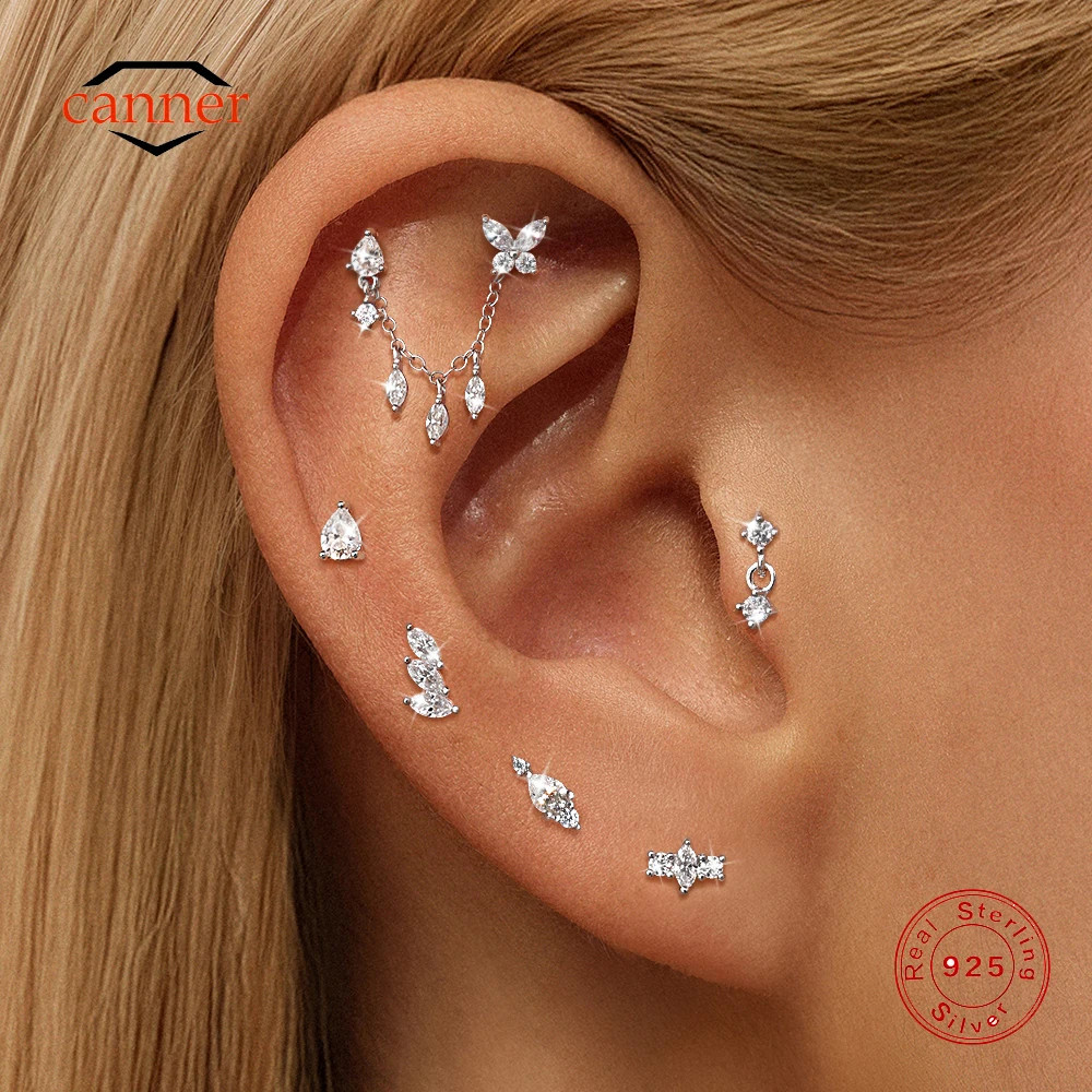 

CANNER 1PC Horse Eye Moissanite Threaded Cartilage 925 Sterling Silver Stud Earrings For Women Ins Classic Piercing Jewelry Gift