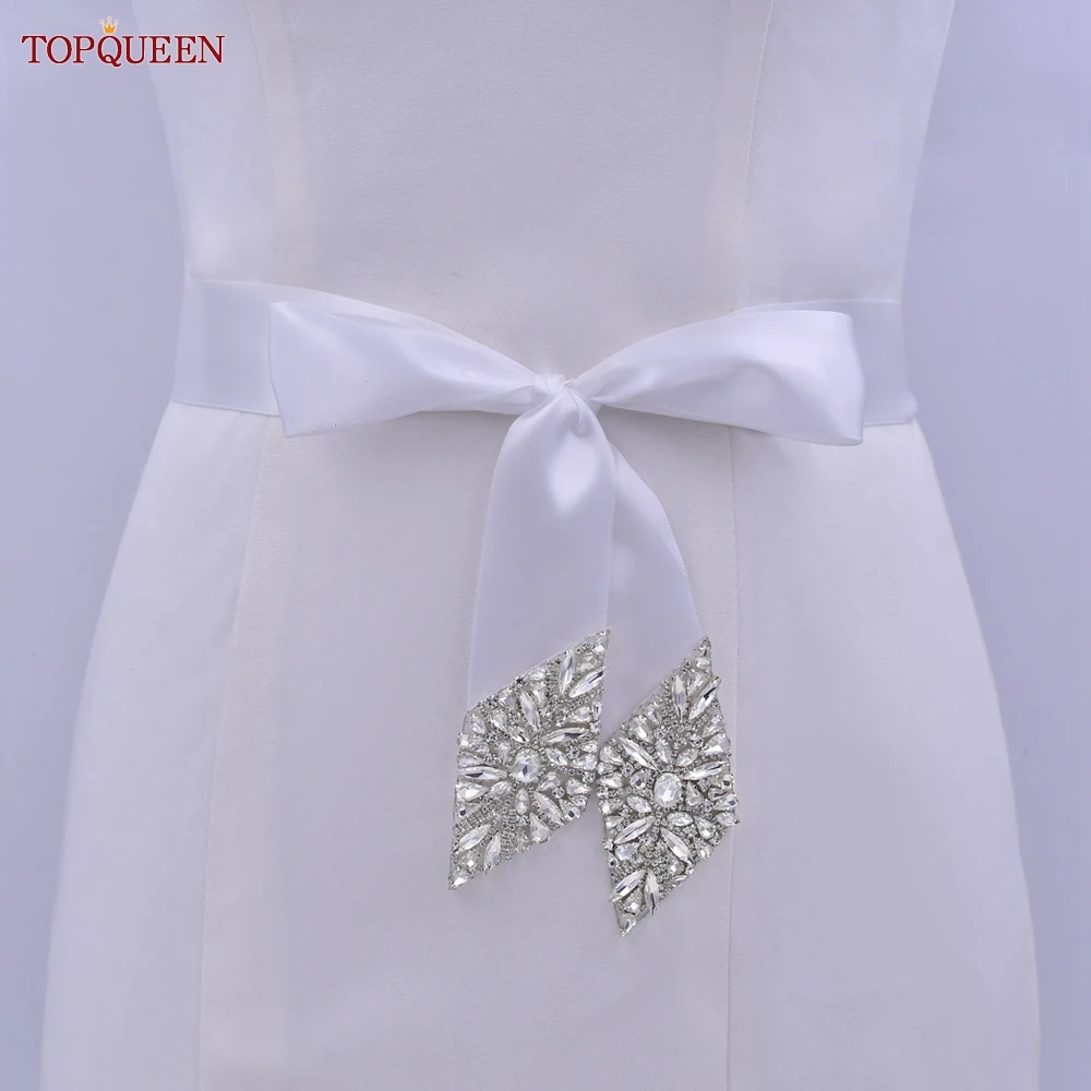 

TOPQUEEN S108 New Sparkly Wedding Belt Bridal Women Ladies Gown Dresses Sash Silver Rhinestones Applique Decoration Accessories