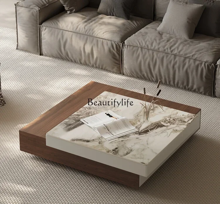 

FG26Italian Minimalist Coffee Table Stone Plate Square Rotating Small Apartment Storage Modern Minimalist High-End