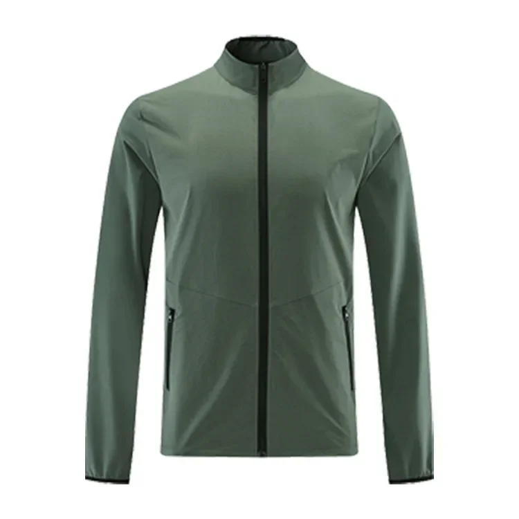 เสื้อแจ็กเก็ตวิ่งมาราธอนของผู้ชายแห้งเร็วระบายอากาศดีเสื้อคลุมแบบมีซิปแห้งเร็วสำหรับคอตั้งออกกำลังกายในฤดูหนาว