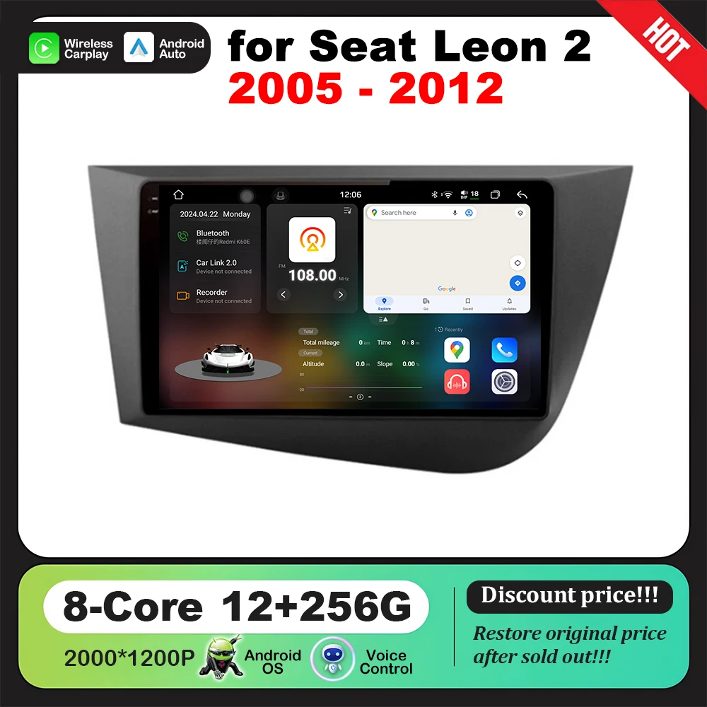 

Android OS 9 '' for Seat Leon 2 2005 - 2012 LHD GPS Navigation Car Radio Video 4G WiFi Auto Tools DSP Stereo Wireless CarPlay