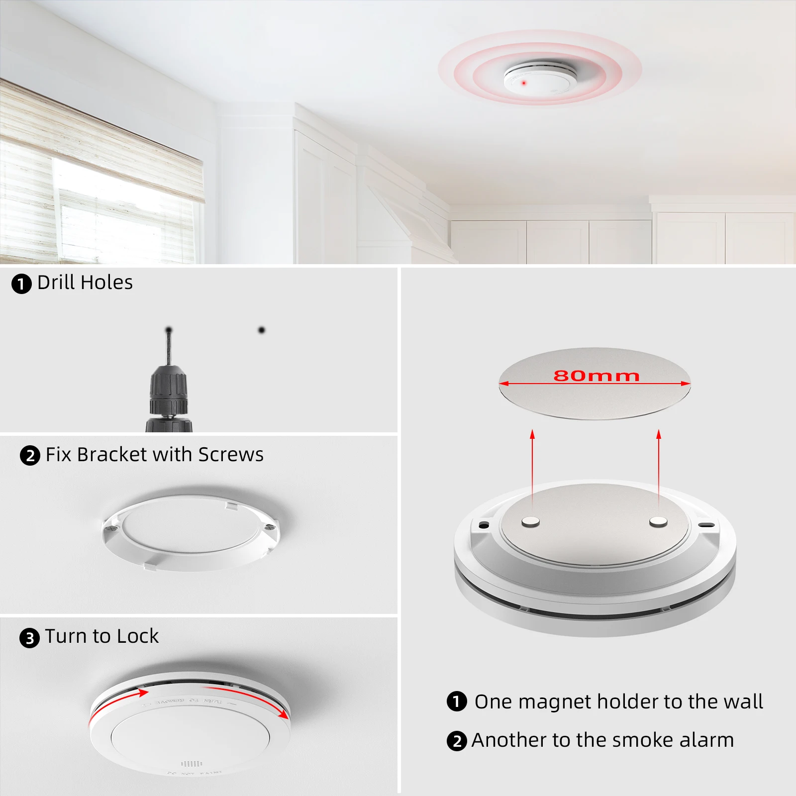 CPVAN Wireless Interconnect Smoke Detector Bundle with Remote Control home Security protection Fire Smoke Alarm 10 Year battery