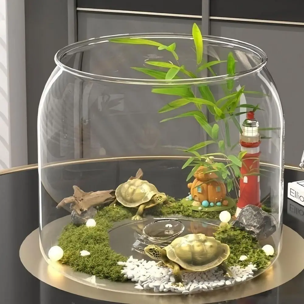 

Durable Transparent Round Fish Tank Plastic Anti-broken Viewing Tank Decorative Fall Resistant Fish Bowl Office