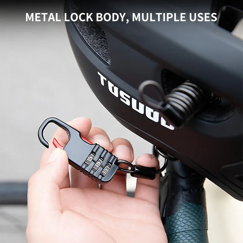TOSUOD 3 Digit Combination Bike Cable Lock Anti Theft Portable Steel Wire Resettable for Motorcycle Helmet MTB Road Cycling
