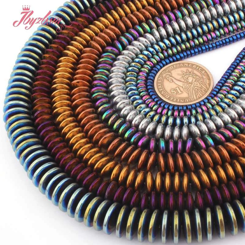 Natural Hematite Colorful Heishi Rondelle Metallic Coated Disc Stone Beads For DIY Women Jewelry Making Necklace Bracelet 15\