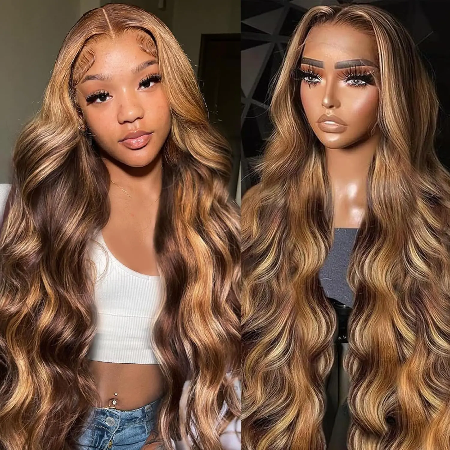 

38 40 inch P4/27 Highlight Body Wave Lace Frontal Wigs Colored Ombre Wigs Human Hair 13X4 Lace Front Human Hair Wigs For Women