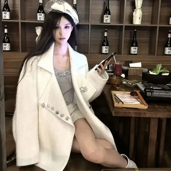 

Korea Tweed Temperament Small Fragrant Style Long-Sleeved Jacket Women Winter New High-End Loose Mid-Length Light Luxury Top