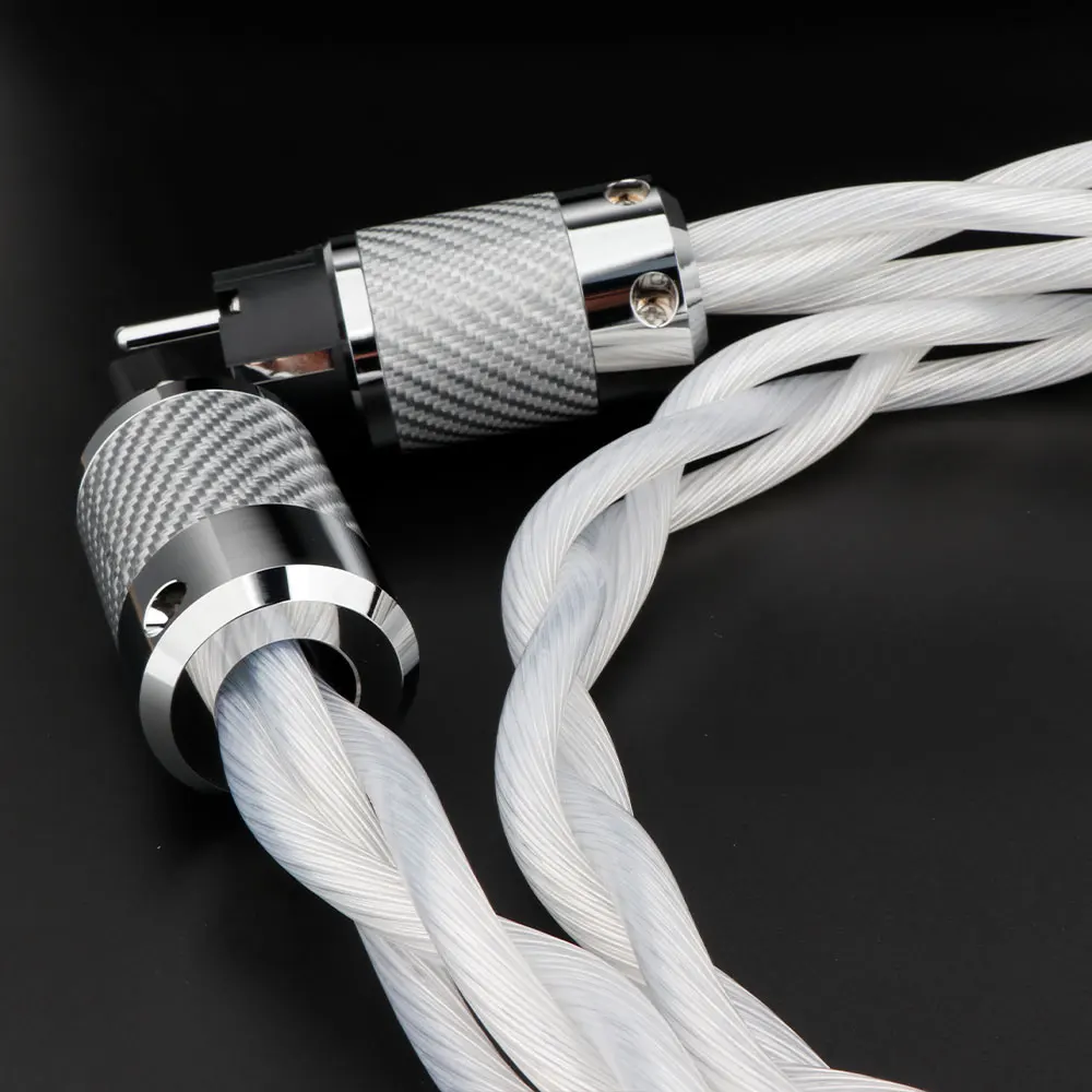 HiFi Silver Power Cable 5N OCC Single Crystal US/EU AC Audiophile Audio Amplifier White Carbon Fiber Rhodium Plating Plug