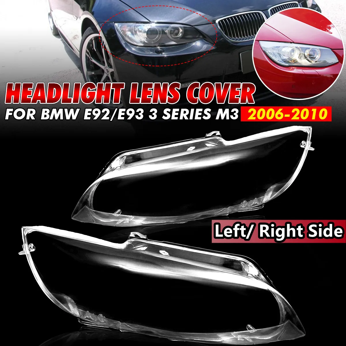 Left/Right Front Headlight Lens Covers For BMW E92 E93 Coupe Convertible M3 2006 2007 2008 2009 2010 Headlamp Cover Shell