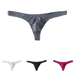 Low Rise Small Mesh Ice Silk T-Back Thong For Men Breathable Solid G-String Brief Bulge Panties Male 3D U Convex Pouch Underpant