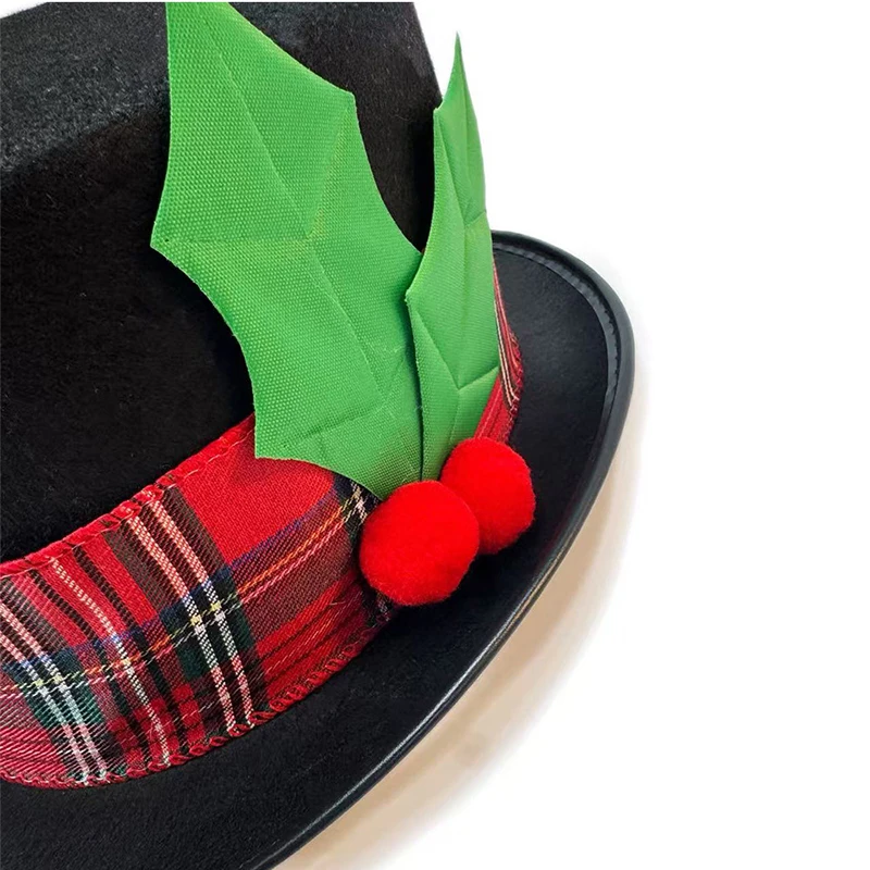 جديد شجرة عيد الميلاد أفضل قبعة حلية الديكور رجل الثلج أغطية الرأس واسعة حافة فيدورا قبعة الأحمر منقوشة قبعة بيري تأثيري فستان الحفلات #6