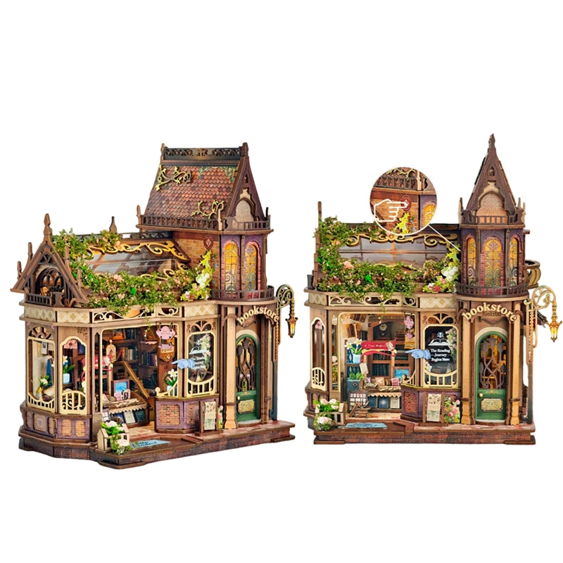 

DIY Wooden Miniature Model Kits Flower Shadow Library Cottage 3D Puzzle Dollhouse With Furniture for Friends Birthday Gifts