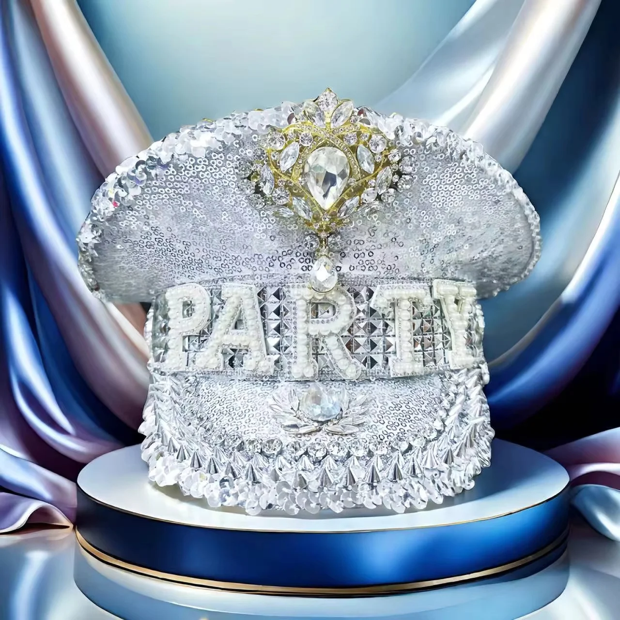 HongLuan Party Steampunk Captain Hat Rhinestone for Burning Man Festival Woman, Vintage Military Accessories & Military Cap