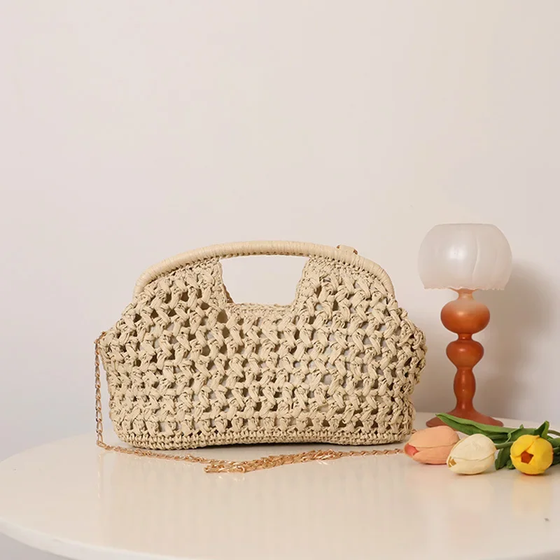 2026 Summer Casual Hand-woven Paper Woven Clutch Bag Fashionable New Versatile Women's Travel Vacation Clip Banquet Beach Bag