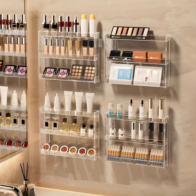 3-Layer Clear Acrylic Wall Mounted Storage Rack, No Drill Display Shelf for Nail Polish, Mini Figurines, Art Craft Hobby Supplie