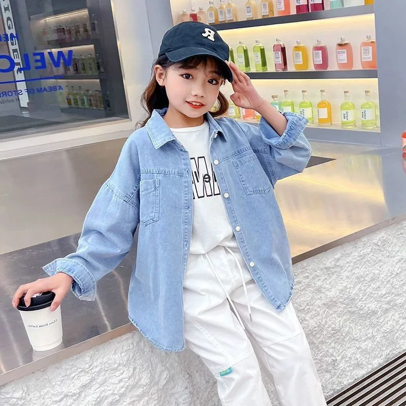 Spring Summer Teenage Girls Denim Shirt Coats Children New Fashion Korean Version Denim Jackets 2 4 6 8 10 12 Years Kids Clothes