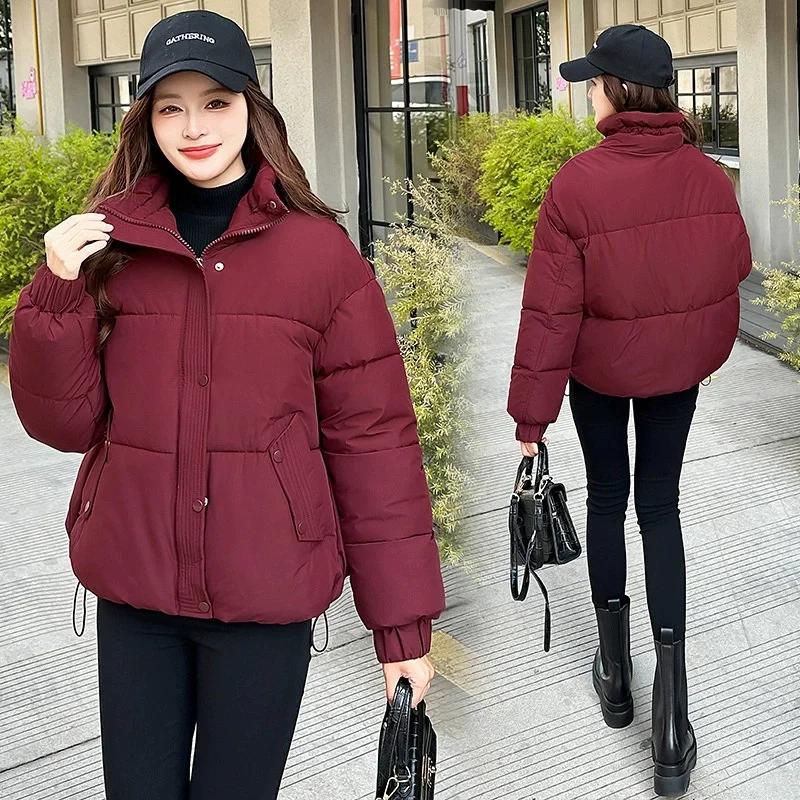 2025年冬新作 軽量ダウンコットンコート レディース クロップド丈 ルーズフィット 厚手 パフジャケット プチジャケット