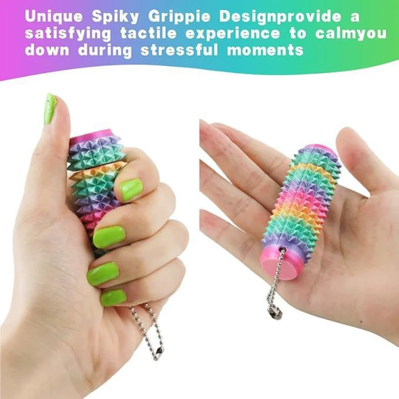 1pcs Fidget Keychain 3D 인쇄 Spiky Grippie Stim 열쇠 고리 감압 데스크탑 장식품 스트레스 릴리프 참신 선물
