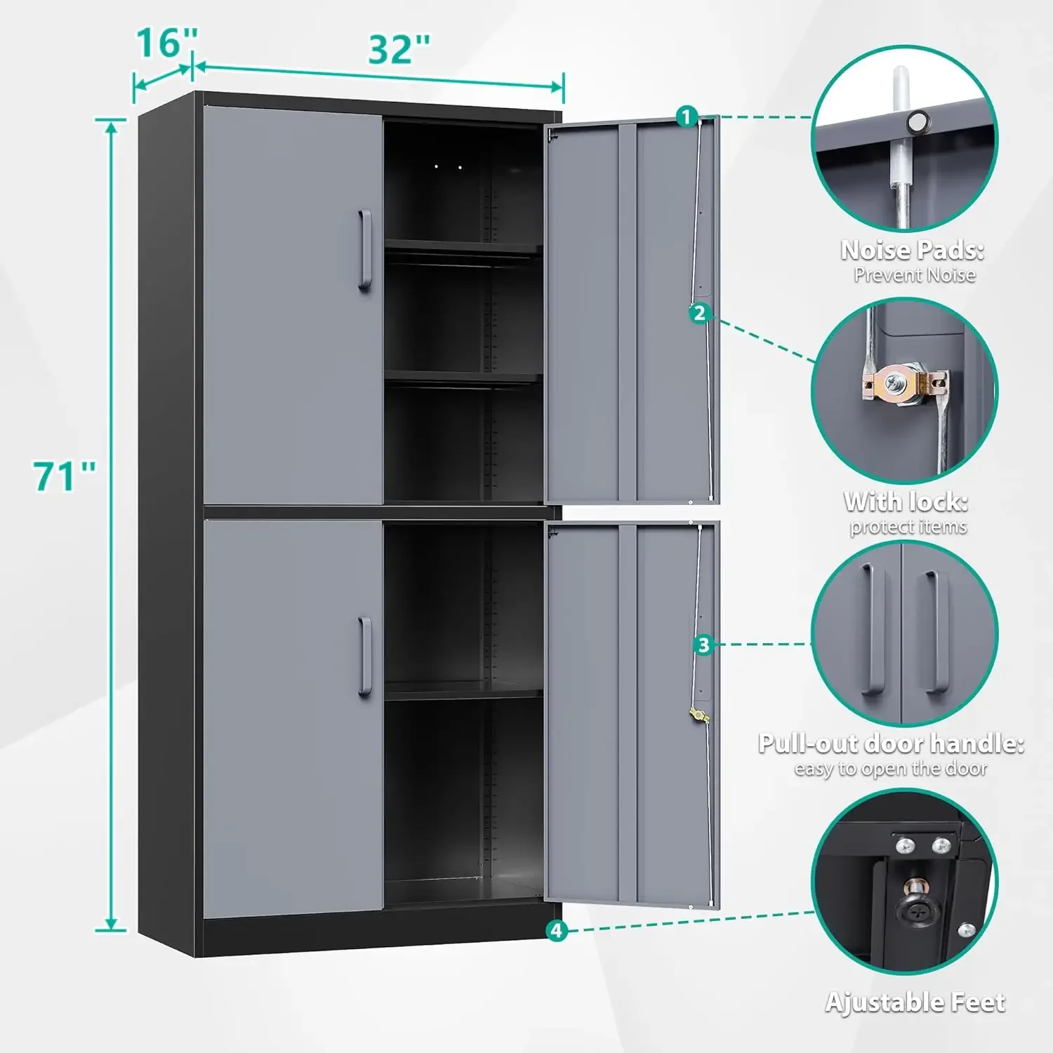 Metal Storage Cabinets With Doors And Shelves,71" Metal Garage Storage Cabinet with Lock,Metal Cabinet with Locking Doors