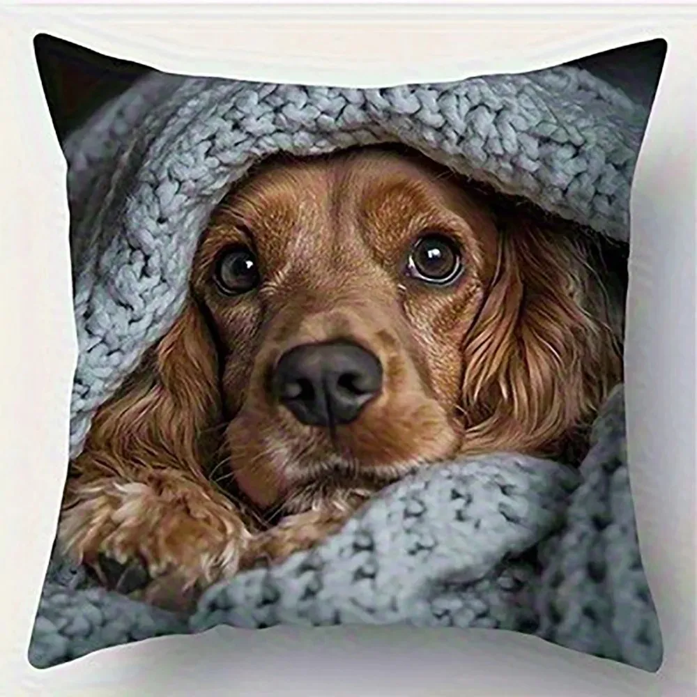 Cute Cocker Spaniel Dog Pillowcase 2D Flat Printed Peach Skin Pet Puppy Pillow Cover Cozy Bedroom Sofa Home Decor Cushion Cover