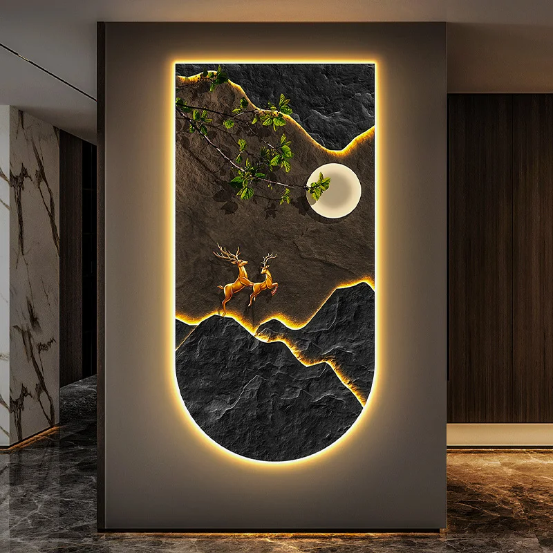 Modern Luxury Led Light Luxury Entrance Decoration Painting Hanging Mural Simple Wall Lamps Luminous Corridor Mural Lights