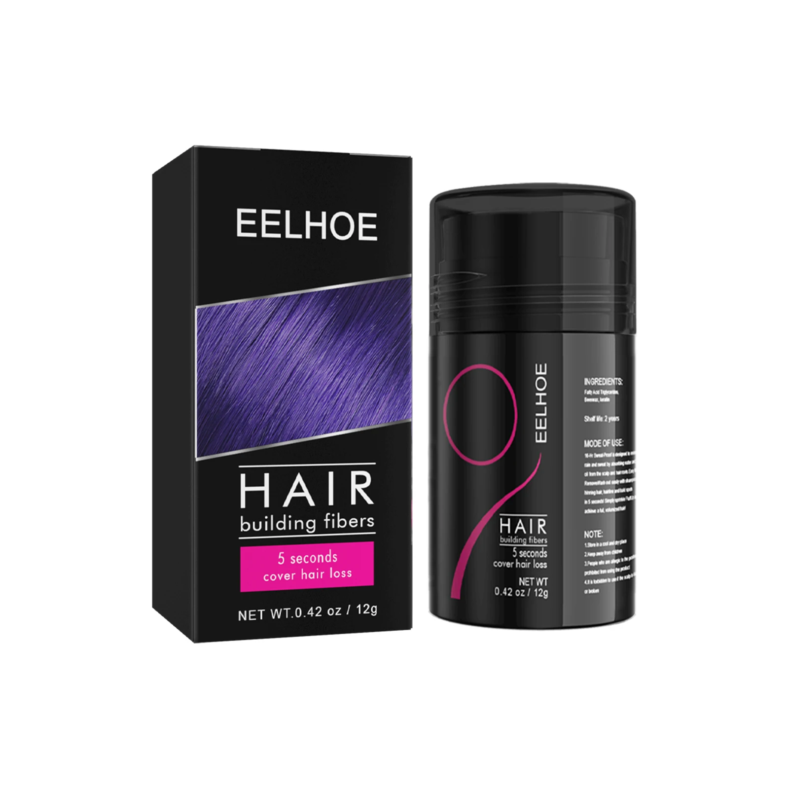 Fibra de cabello negro Natural Pow, aumento de volumen de cabello, fibra gruesa, cabello no graso, polvo de cabello no dañino, polvo de fibra vegetal