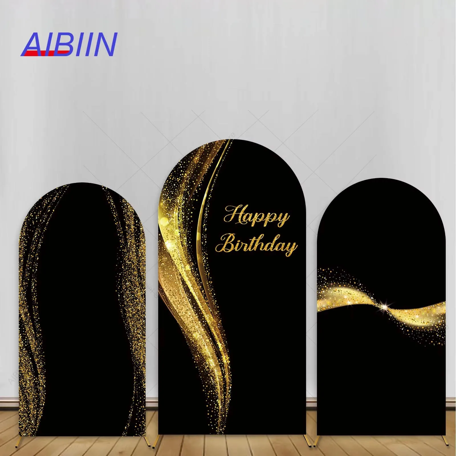 AIBIIN Birthday Arch Backdrop Cover Black Gold Shimmer Birthday Party Decor Women Men Cake Photozone Photography Background