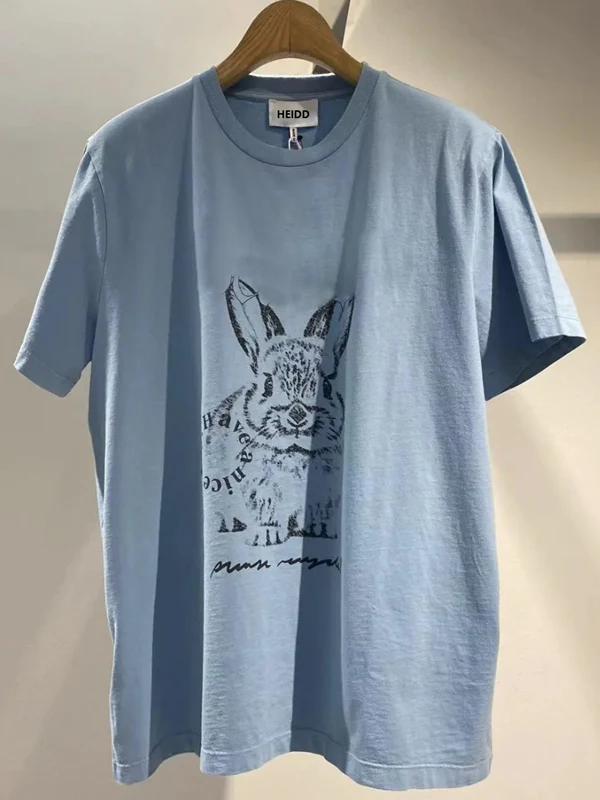 

HEIDD GAN2025 Spring Summer Vaion Sle Rabbit Print round Ne Casual Blue ort Sve T-irt Women's Cotton Moisture W...