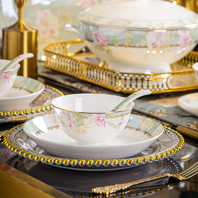 DSA bone china dishes, household rice bowls, noodle bowls, high-footed bowls, eating tableware, high-value tableware