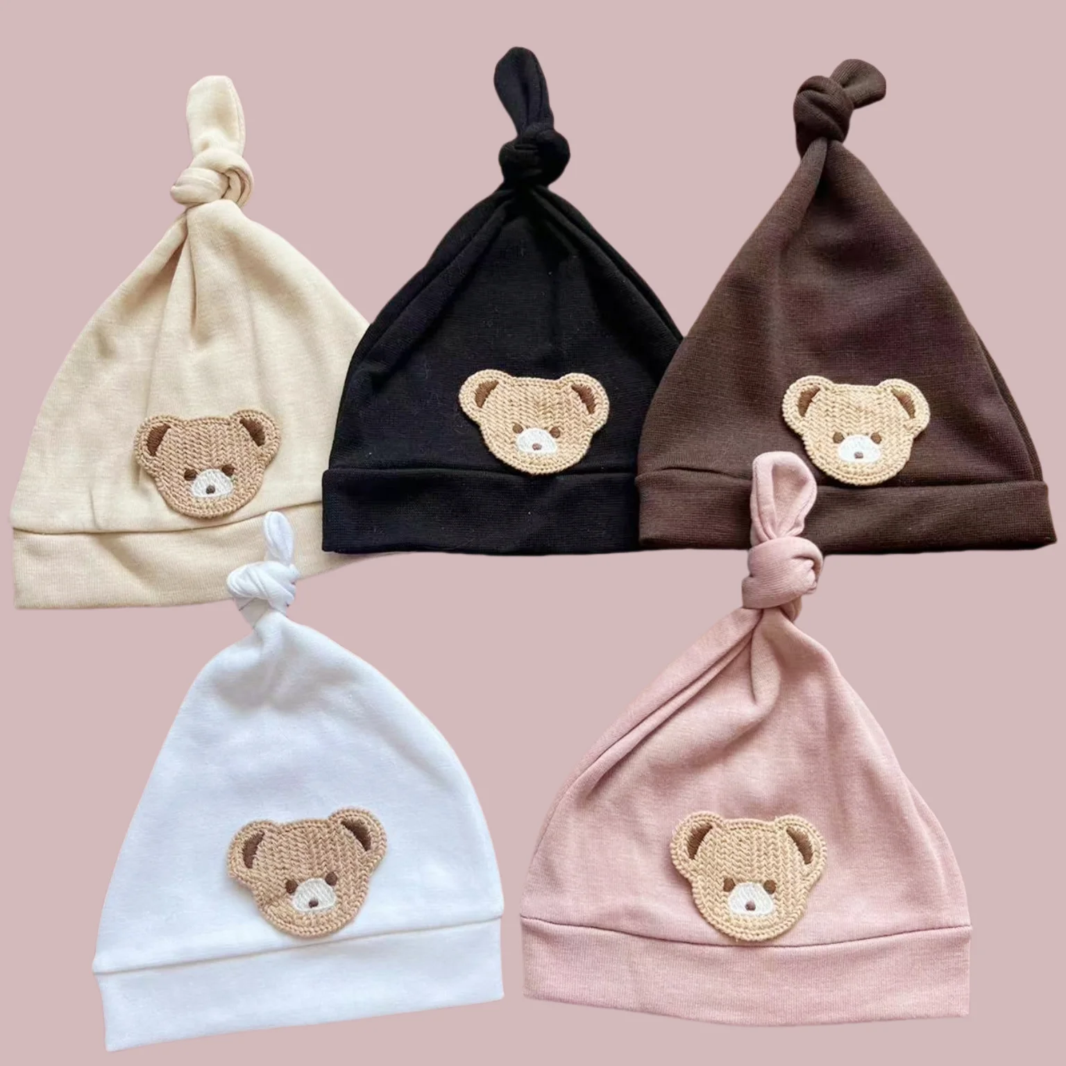 Soft Infant Beanies Caps Baby Hat Cartoon Bear Boneless Muslin Hat Newborn Headwear Windproof Spring Hat 0-3M Baby Hats