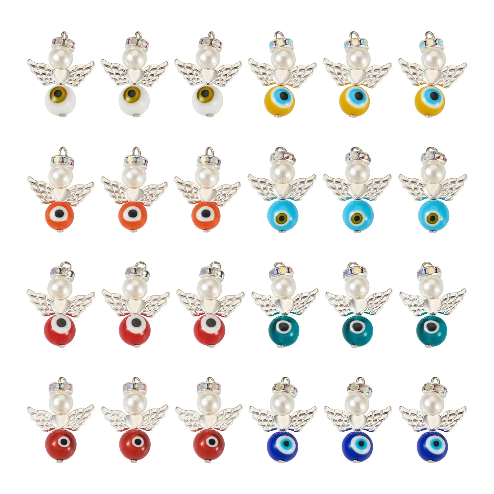 42pcs Fairy Angel Wings Charms Evil Eye Lampwork Pendants for Jewelry Making Necklace Bracelet Earrings Accessories DIY Craft