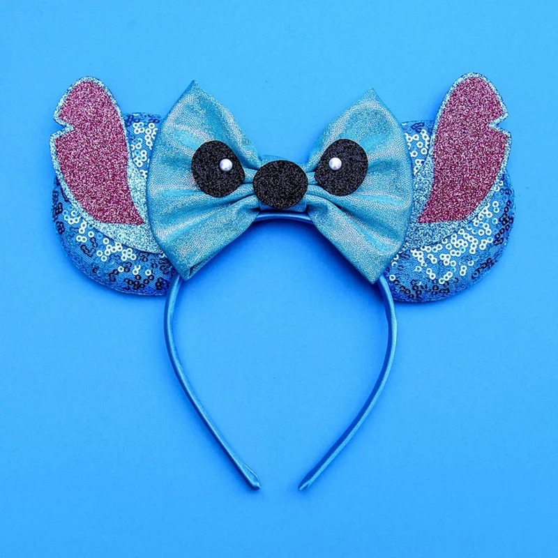 Disney Lilo & Stitch Ears Hairbands Girls Sequins Bow Cartoon Mickey Mouse Headband Women Kids Hair Accessories Birthday Friends