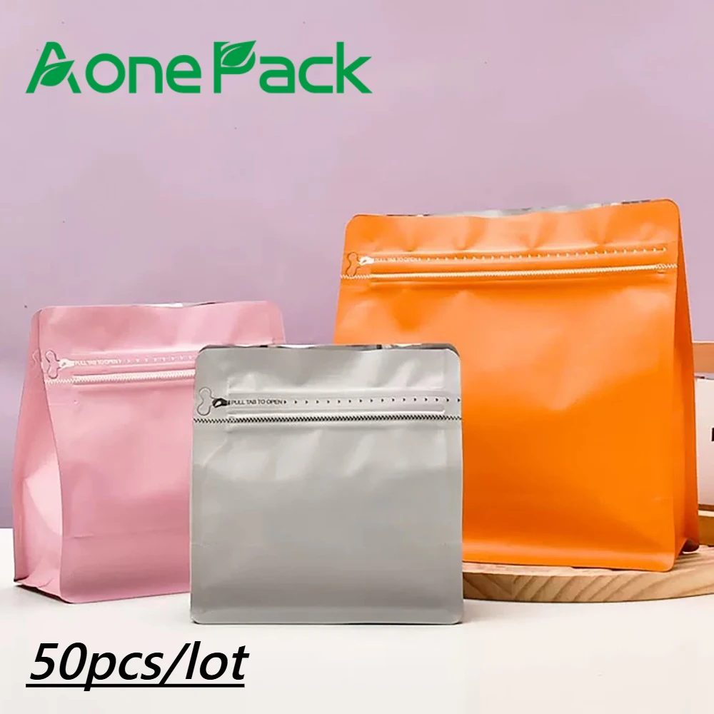 50pcs Coffee Bean Nut Powder Tea Self-Sealing Aluminum Foil Food Packaging Bag with Valve Zipper