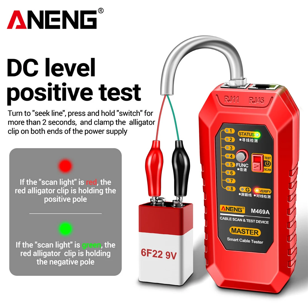 ANENG M469A Smart Network Cable Tester RJ45 RJ11 LAN Cable Tester Finder Wire Tracker Receiver Network Repair Electrical Tool