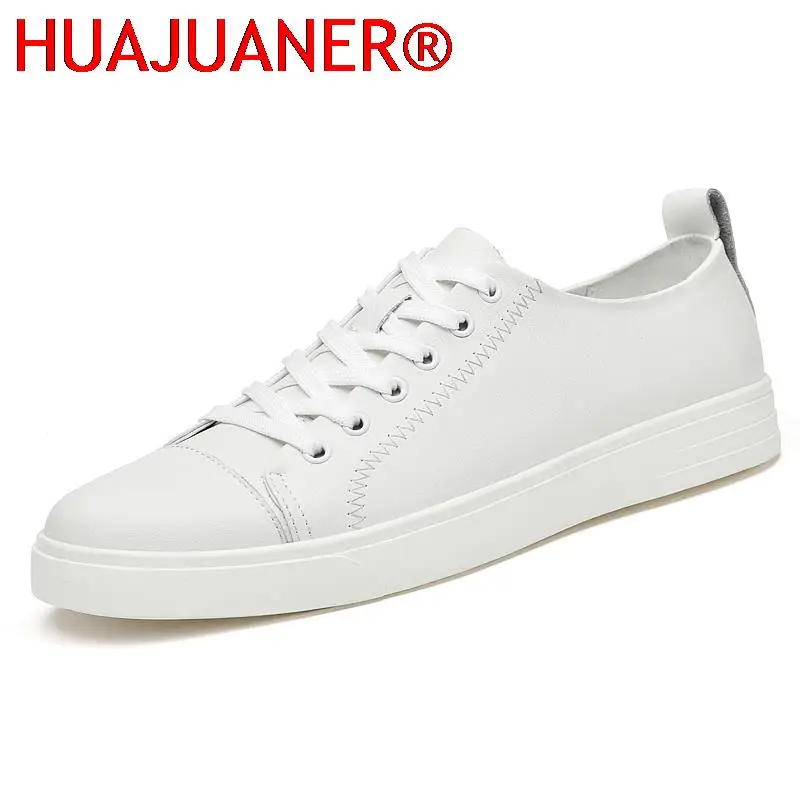 

Genuine Leather Mens Casual Shoes Fashion Sneakers Man Black White Lace Up Male Leisure Walking Shoes High Quality Loafers Men