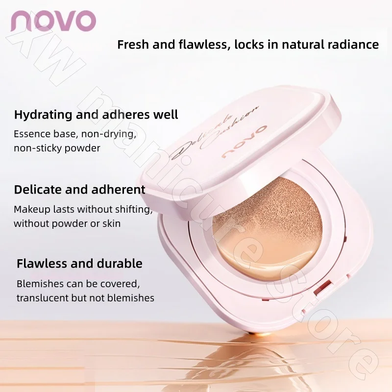 NOVO Luxurious Watery Cushion Cream Nourishes Moisturizes Delicate Concealer Long-lasting Non-Removing Makeup Glowing Skin 14g