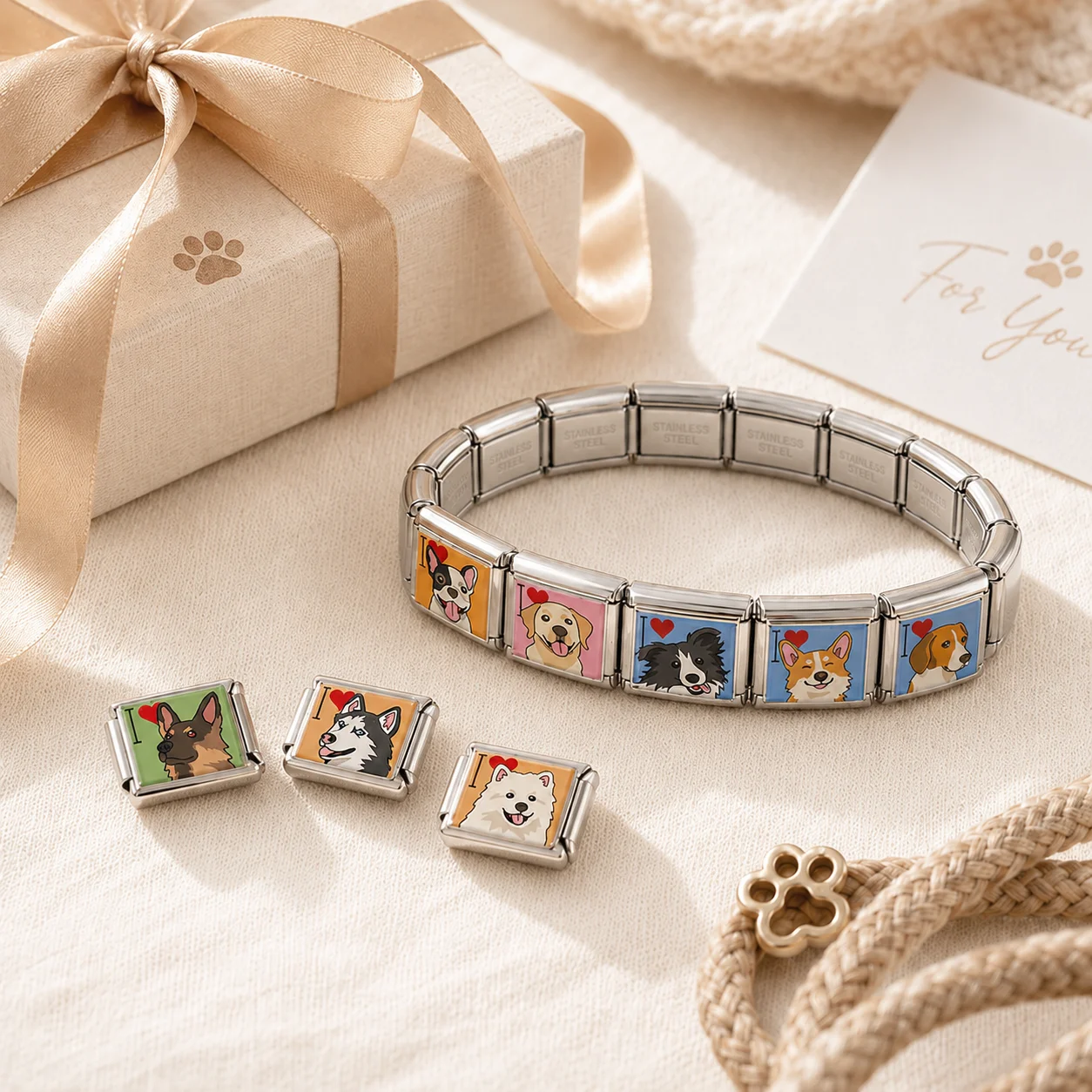 Trusta Cute little Alaskan Shiba Inu Dog Italian charm bracelets Jewelry Removable Stainless Steel Accessories DIY Making N775