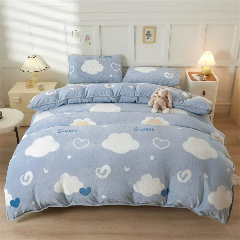 1Pc Duvet Cover Home Textile Winter Thickened Warm Double-sided Plush Cartoon Cute Quilt Cover Luxury Queen Size Comforter Cover