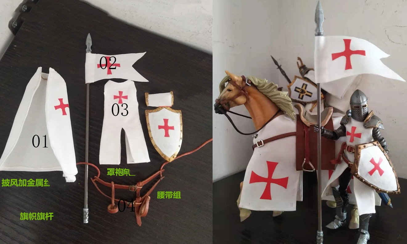 

BFS 1/18 Four Horsemen Knights Crusader Outfit Clothes Model Accessories Belt Shield Cloak Robe Flag Handmade DIY Fit 3.75 Body