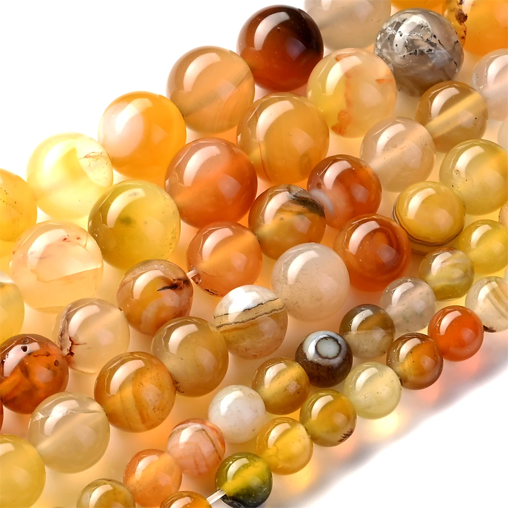 Natural Amber Agates Round Loose Spacer Beads for Jewelry Making DIY Bracelet Necklace Accessories 6 8 10MM