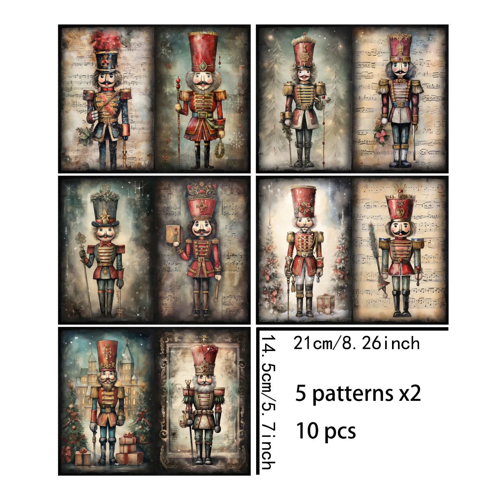 10 Sheets A5 Size Christmas Nutcracker Soldiers Background Vintage Grunge Journal Planning Scrapbooking