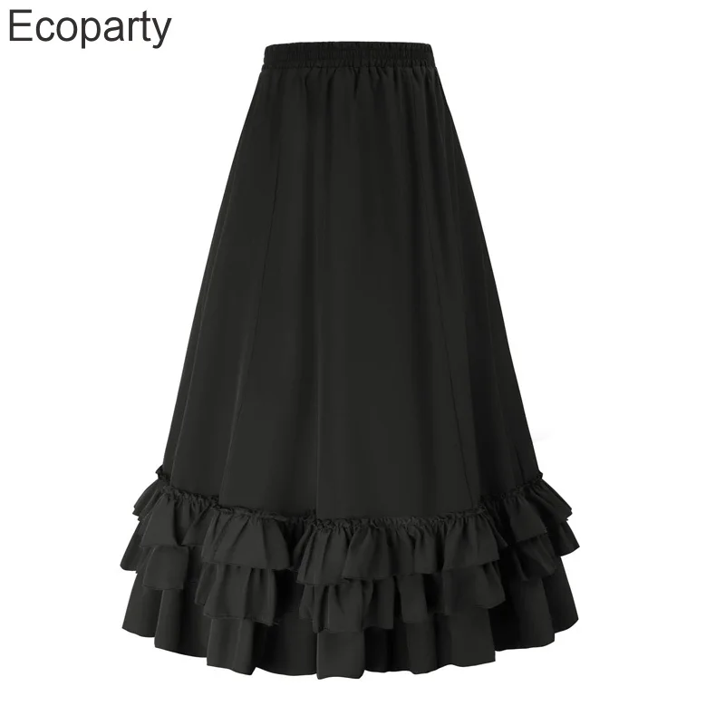 New Victorian Gothic Skirts For Women Black Renaissance Steampunk High Waisted Irregularly Pleated Skirt Ladies Medieval Costume