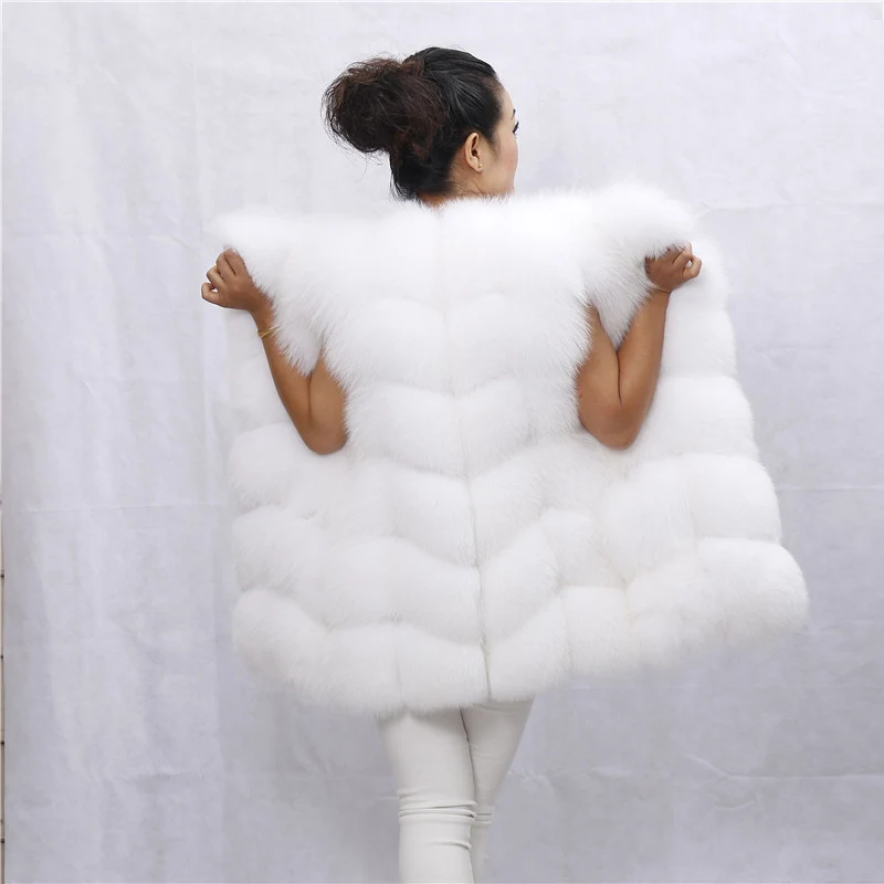 Women Real Fur WaistCoat Natural Fluffy Fox Fur Outerwear Streetwear Warm Fox  Fur Vest