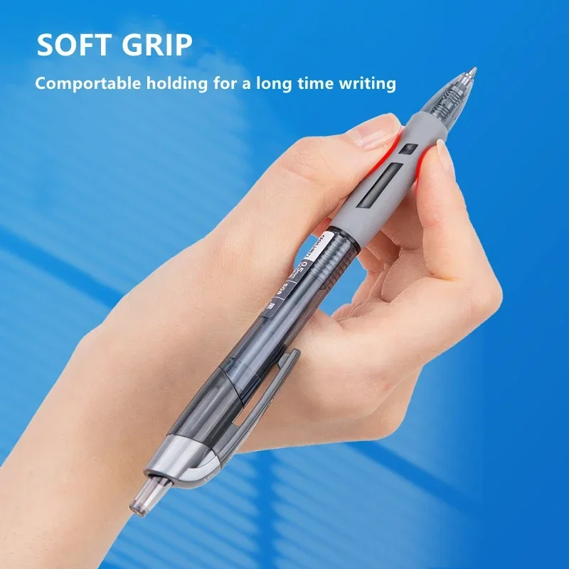 Deli Gel Pen 0.5mm Blue Black Gel Ink Pens Sign Pen Fast Dry Smooth Ink Writing Soft Grip Stationery School Office Supply