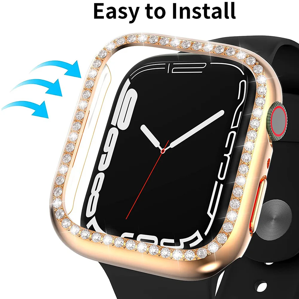 Glitter Diamond Screen Protector For Apple Watch Series 9 8 7 6 5 4 3 SE With Tempered Glass Case IWatch 45/41mm 40/44mm 42/38mm