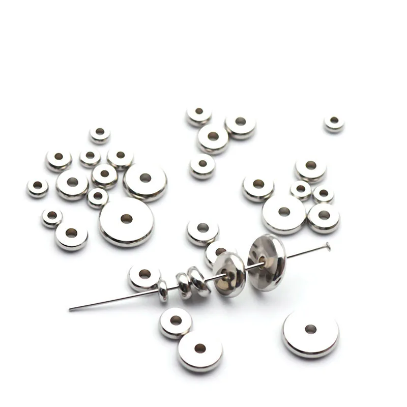 20/50pcs/lot 4/5/6/8/10mm Stainless Steel Round Flat Spacer Beads Fit Bracelet Necklace Spacer Beads DIY Jewelry Making Findings