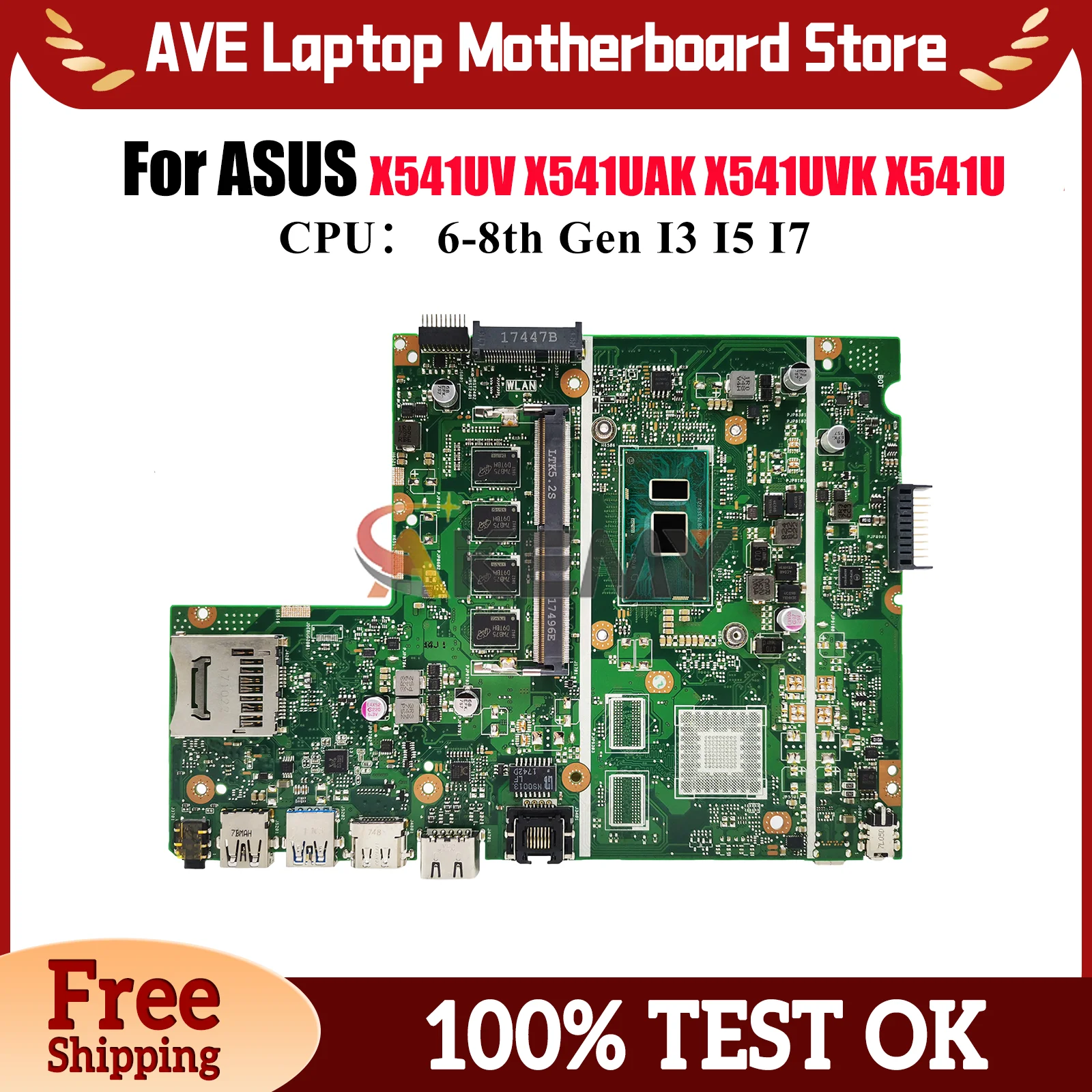 

X541UA Материнская плата для ноутбука ASUS VivoBook X541UVK A541U A541U X541U R541U X541UJ F541U X541UV X541UAK Материнская плата I3 I5 I7 CPU