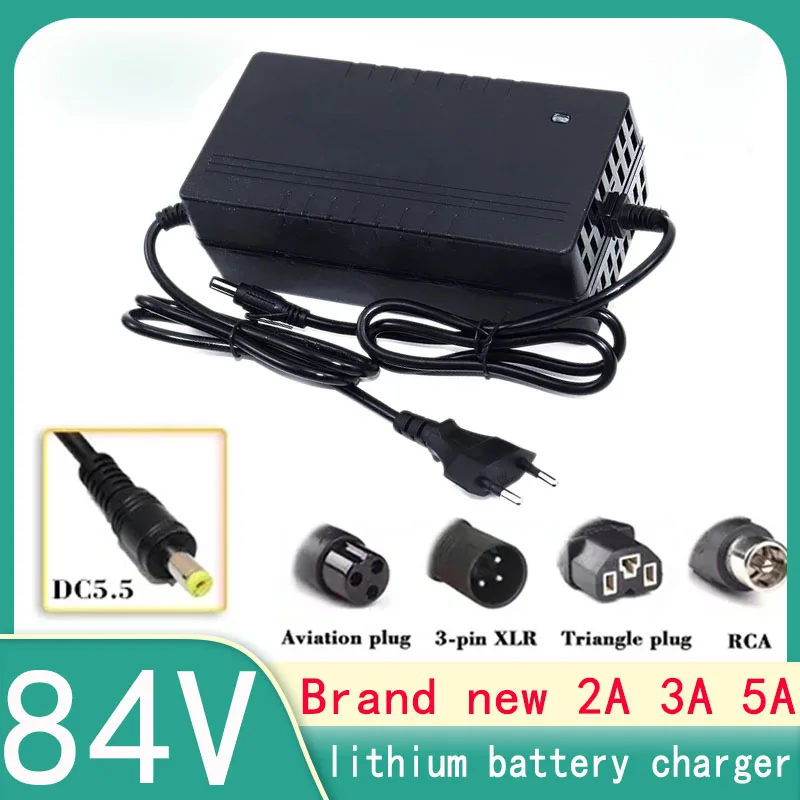 

New 84V 2A 3A 5A lithium battery charger AC 110-240V to DC 20s 72V 20ah fast with fan DC 2.5 5.5mm