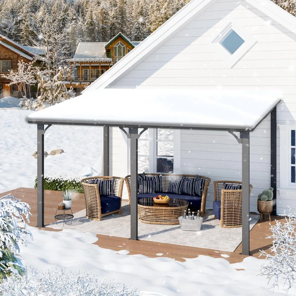 10' x 14' Outdoor Pergola Hardtop Gazebo, 14x10 Wall-Mounted Heavy Duty Lean to Metal Awnings Gazebos on Clearance